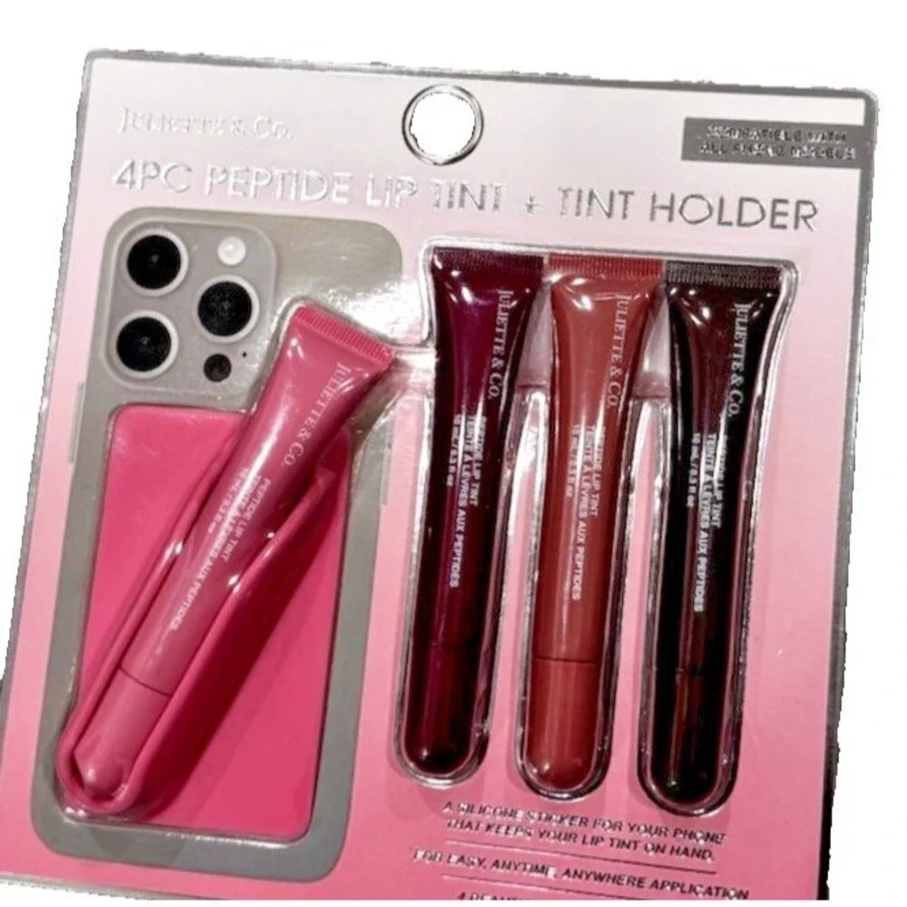 Juliette & Co Peptide Lip Tint & Lip Balm Set 4 Pc w/ Silicone Phone Holder New